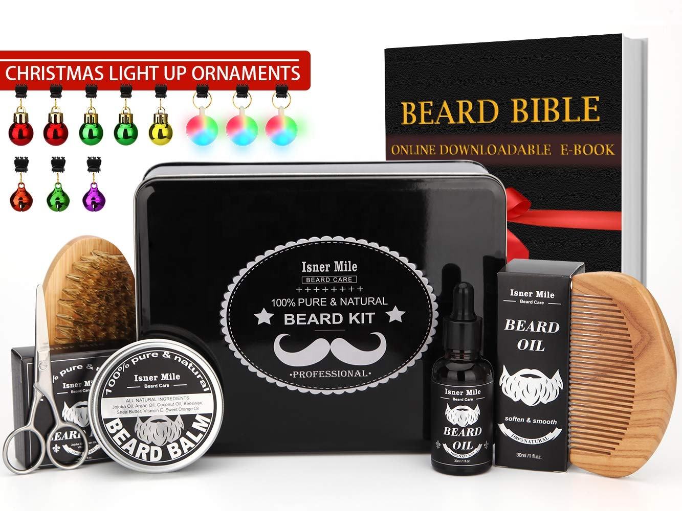 Isner Mile Beard Kit for Men Grooming & Trimming Tool Complete Set with Oil Balm Scissors Balm Comb Brush