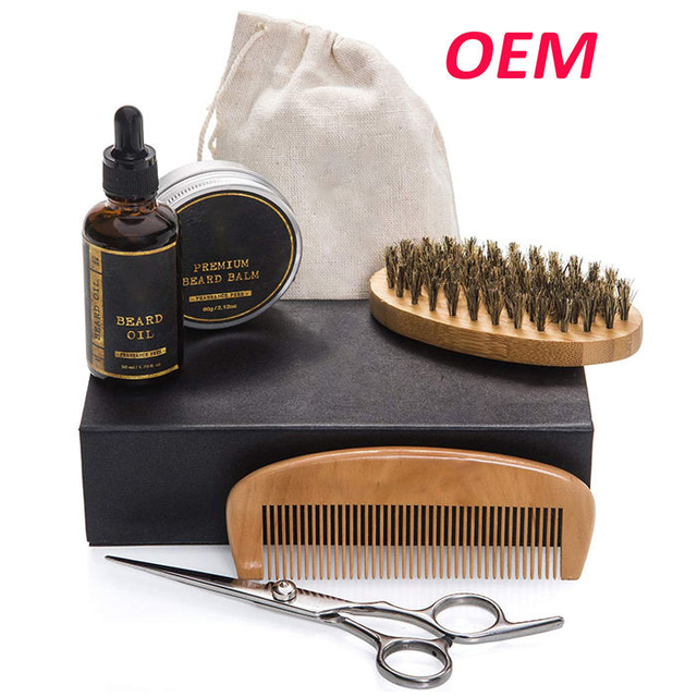 Best Beard Grooming & Trimming Kit for Men Care Growth Gift Set Beard Brush Scissors OEM Oil / Balm / Steel /comb/ Wood