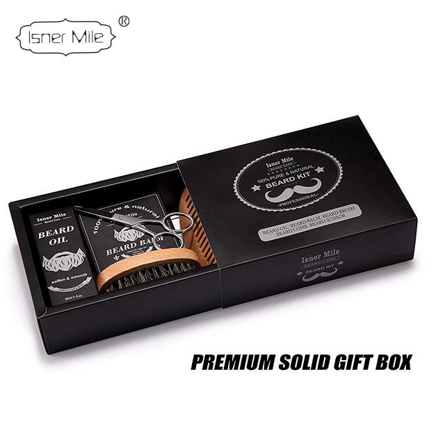 Isner Mile or Customize Private label 6 items organic beard grooming kit with beard comb and brush for beard shaper men