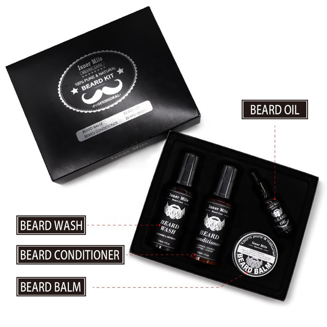 Men's Beard Grooming Kit 4pcs Beard Growth Kit With Beard Oil Conditioner Wash And Balm