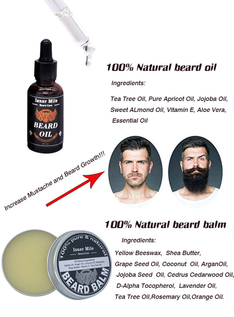 [Isner Mile] OEM/ODM Private label Men's 100% Natural Boar Bristle Beard Balm Wax Comb Brush Shaper Beard Kit 6 items