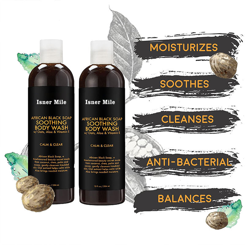 Wholesale Private Label Exfoliating Organic Bodywash Whitening Lightening African black soap soothing body wash