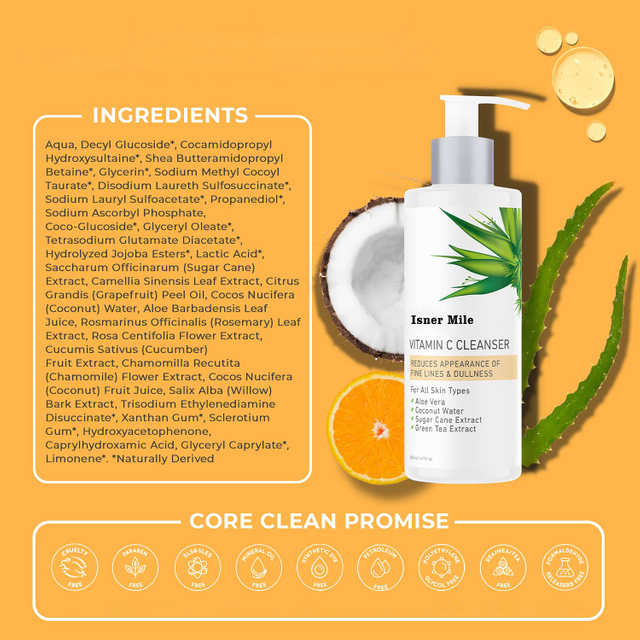 Natural Vitamin C Skin Care Products Collection Kit Face Cleanser Toner Serum Cream Set