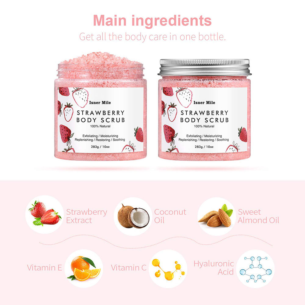 Isner Mile OEM/ODM Private Label Organic Dead Sea Salt Sweet Strawberry Exfoliating Moisturizing Nourishing Body Scrub