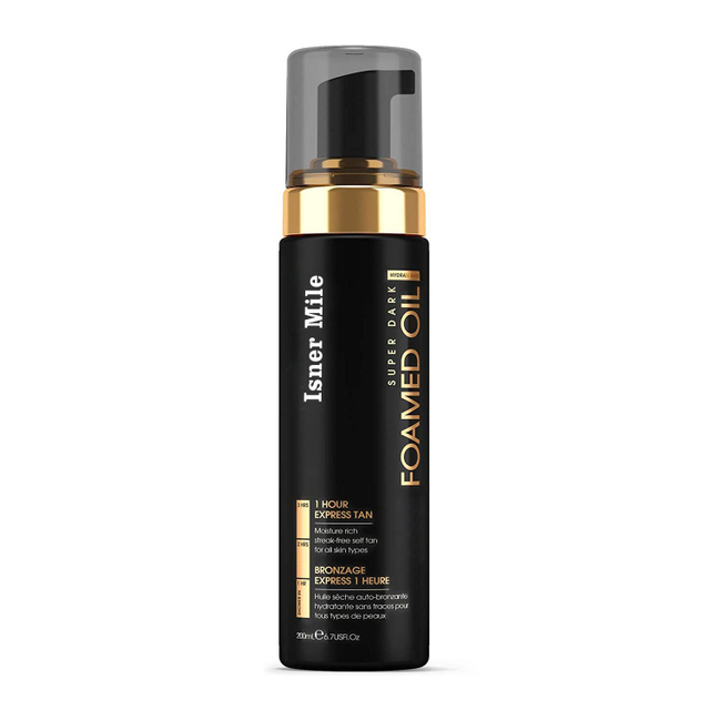 Isner Mile OEM/ODM Black Tanning Mousse Self Tanner Oils Private Label Glowing Dark Body Skin Foamed Oil Sun Indoor Customized