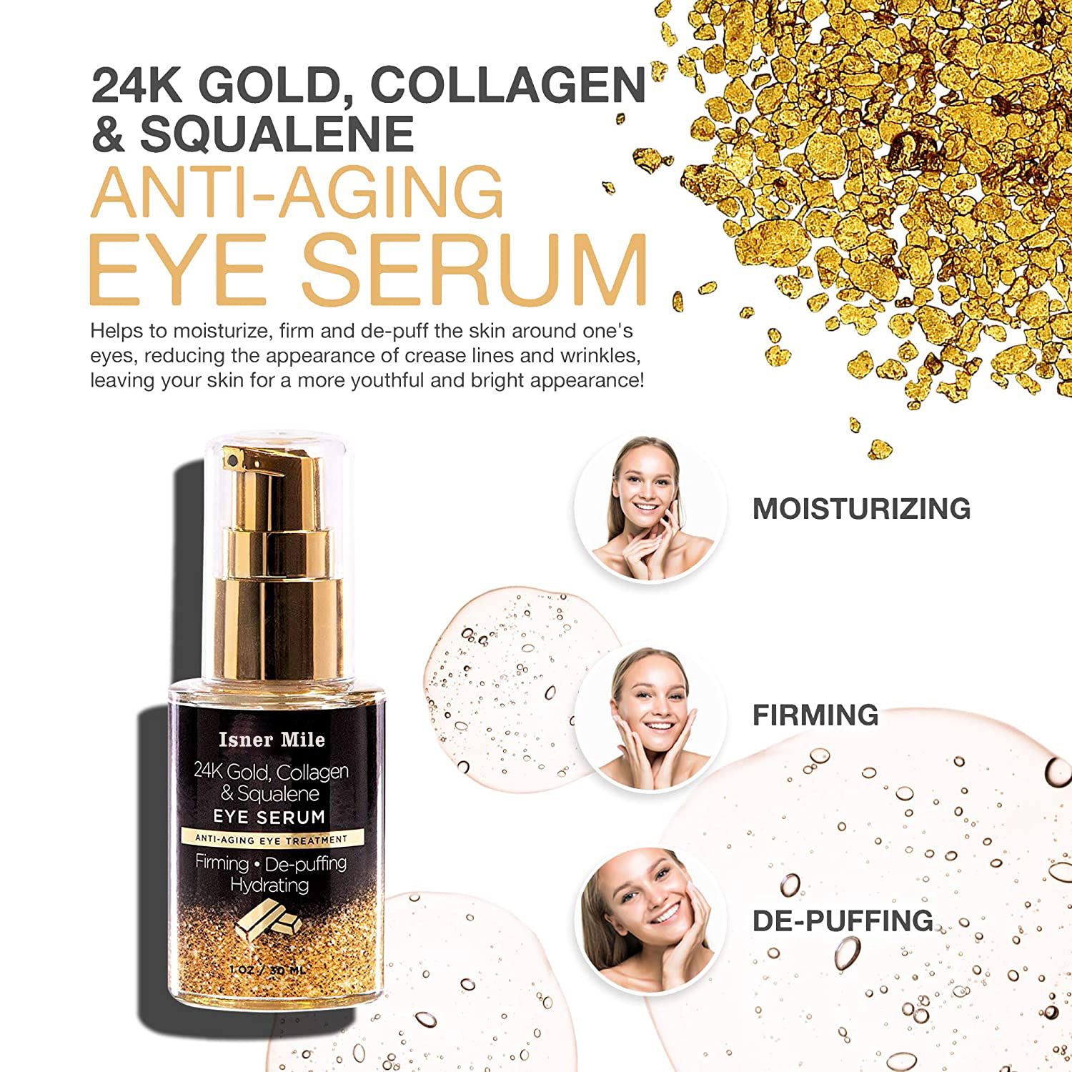 24K Gold Collagen Squalene Firming Anti Aging Wrinkle Eye Bags Serum