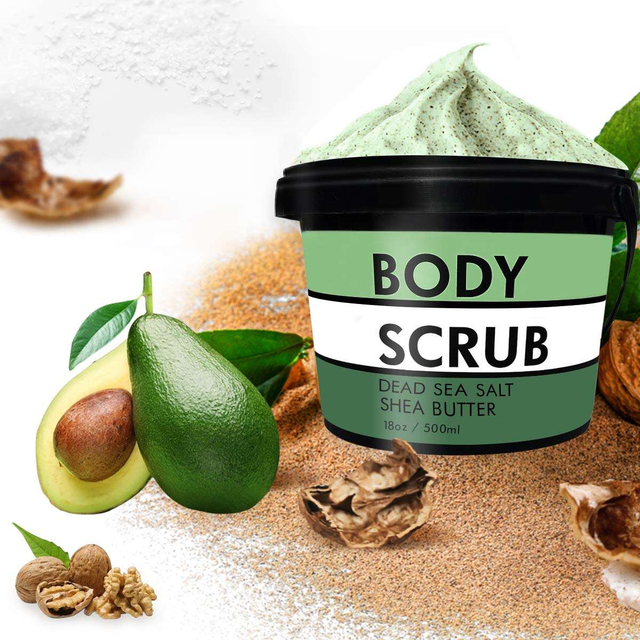 Natural Organic Exfoliating Hydrating Dead Sea Salt Body Scrub with Shea Butter Walnut Granules