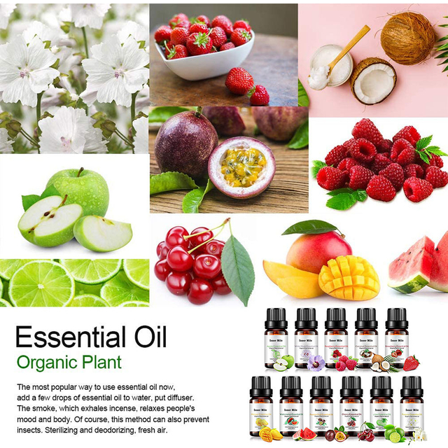 100% Pure Aromatherapy Fruit 10 ml Roller Bottles Diffuser Essential Oil