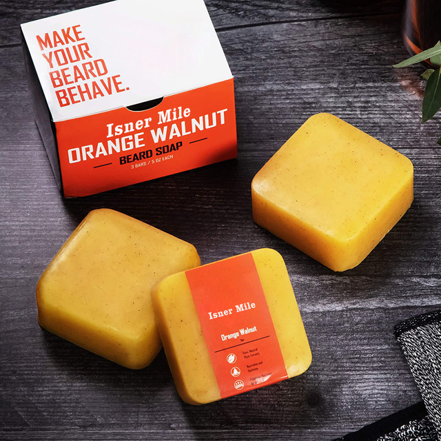 Custom logo private label orange walnut beard shampoo conditioner soap beard wash soap