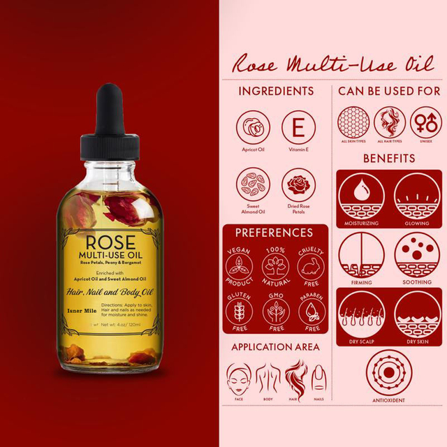 100% Pure Hydrates Skin Restores Essential Oils Hair Natural Shine Rose Multi-Use Oil