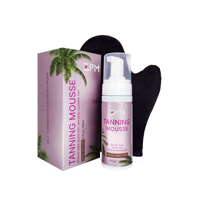 ZPM Deep Brown Self Tanning Mousse with Tanning Mitt Kit Set Sunless Tanning Foam with Waterproof Gloves 150ML