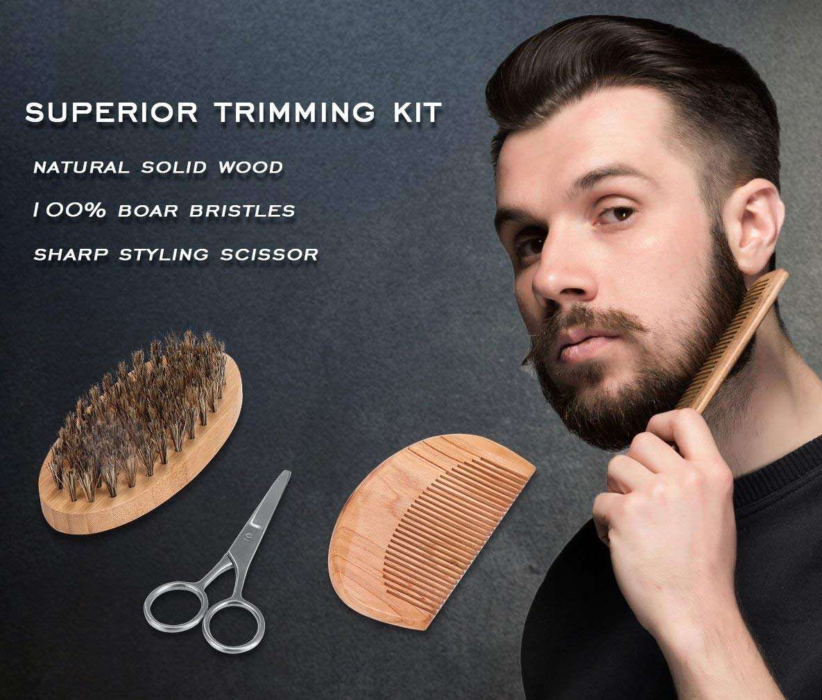 Isner Mile Beard Kit for Men Grooming & Trimming Tool Complete Set with Oil Balm Scissors Balm Comb Brush