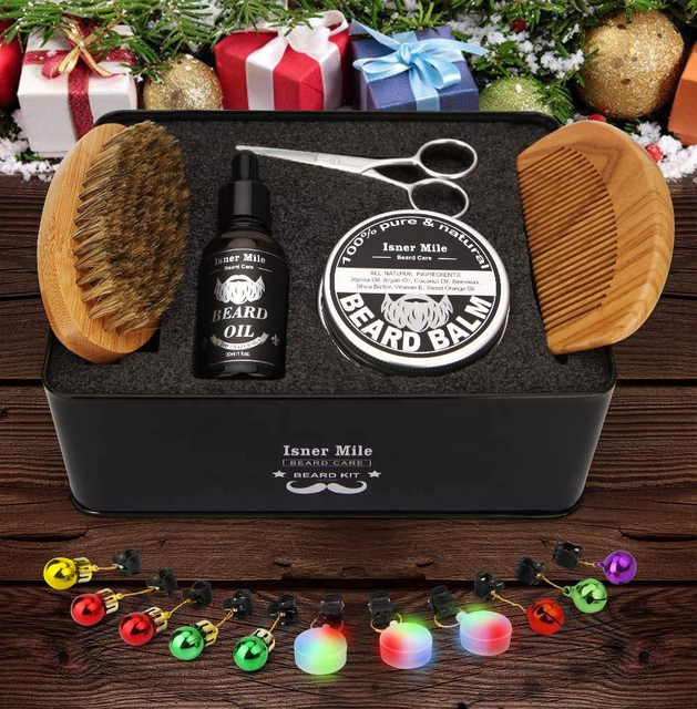 Isner Mile Beard Kit for Men Grooming & Trimming Tool Complete Set with Oil Balm Scissors Balm Comb Brush