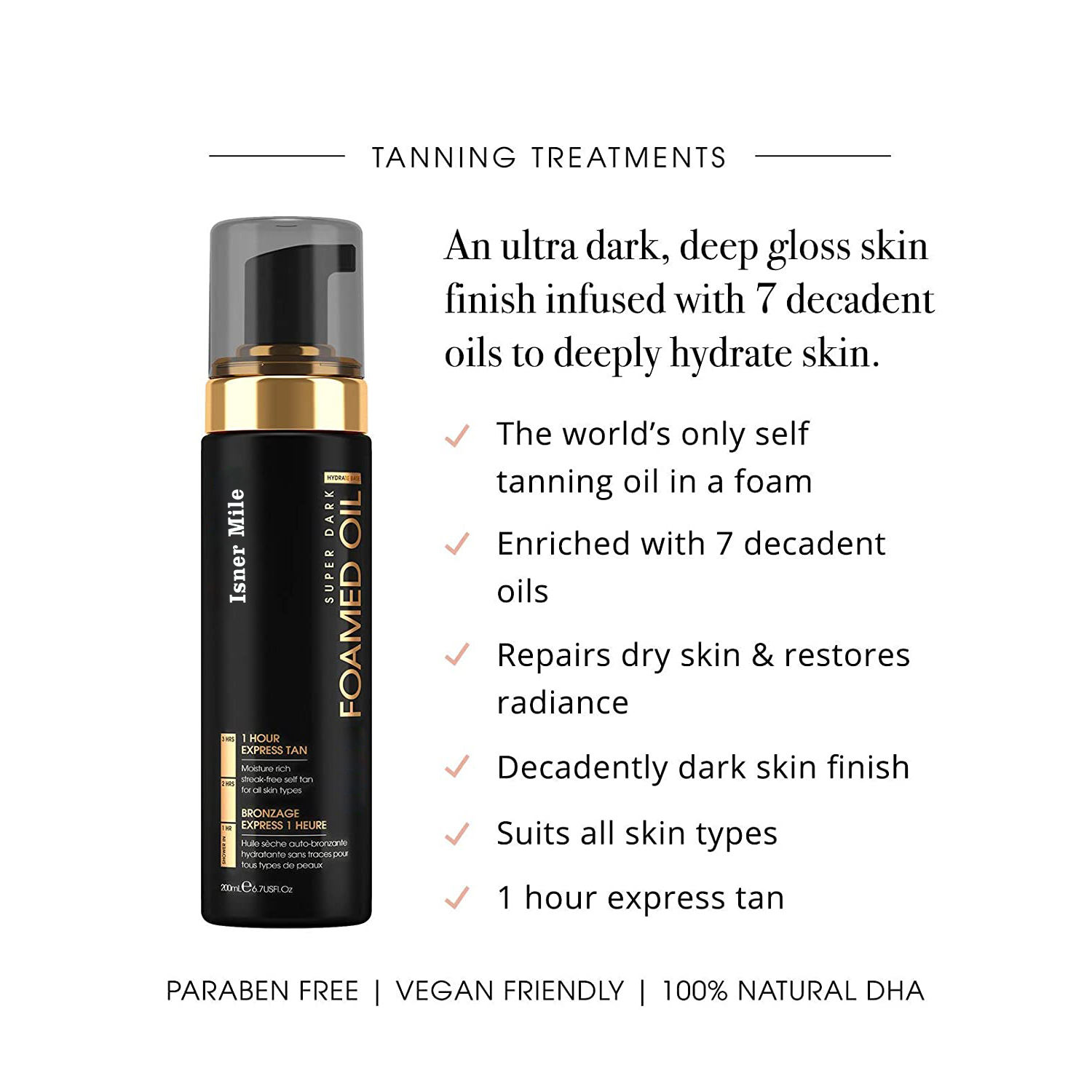 Isner Mile OEM/ODM Black Tanning Mousse Self Tanner Oils Private Label Glowing Dark Body Skin Foamed Oil Sun Indoor Customized
