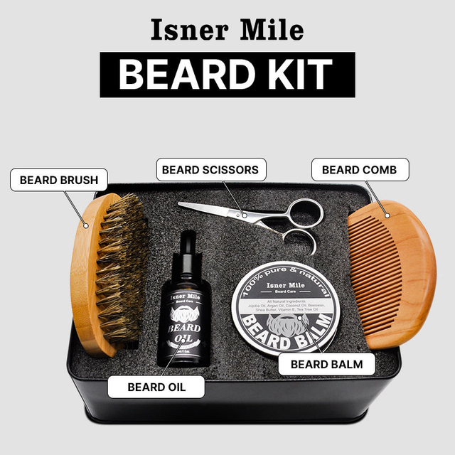 Organic Beard Care Growth Grooming Kit in Premium Metal Box for Men Gift Set