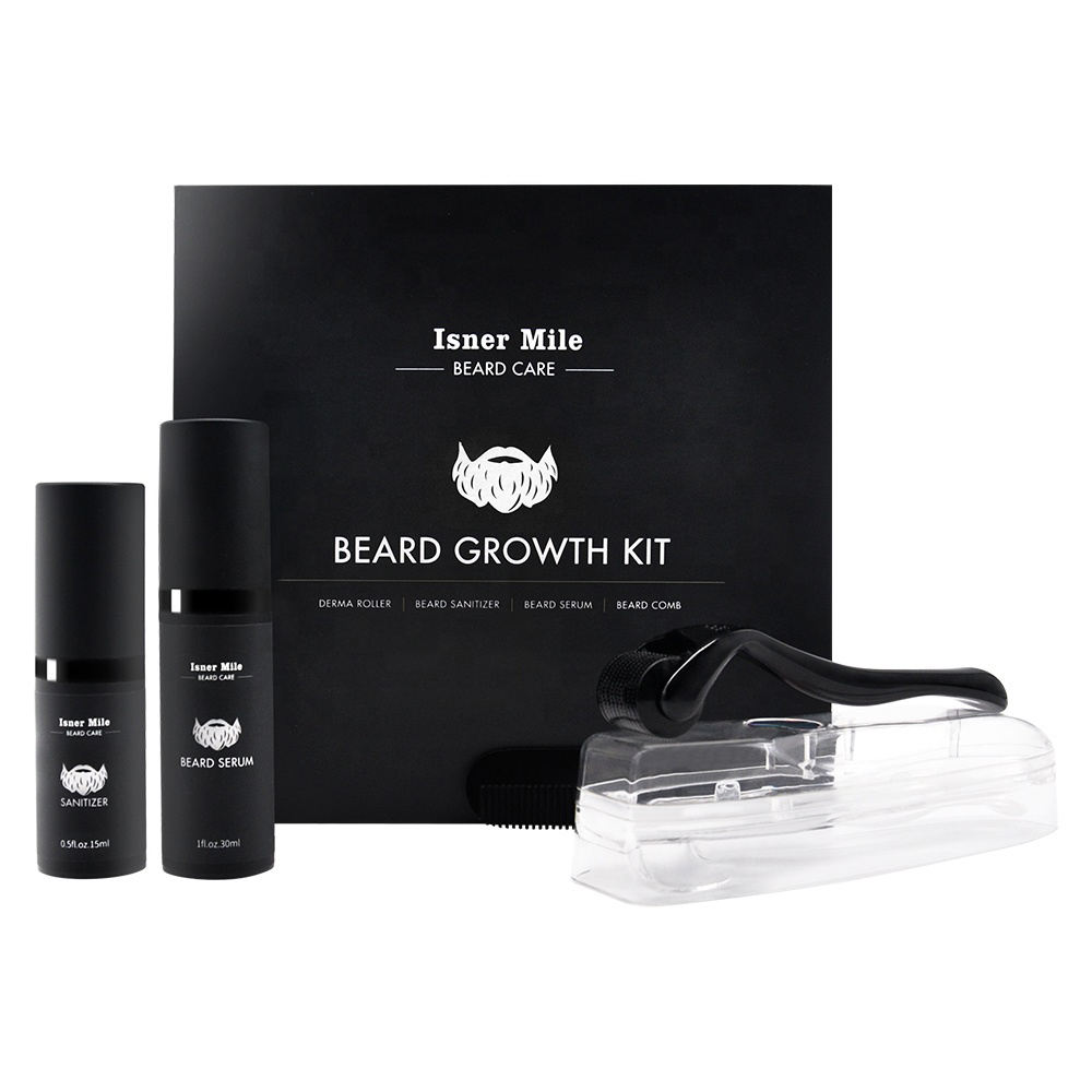 Organic Private Lable Custom Logo Beard Hair Comb Roller Products Serum Set Beard Care Growth Kit