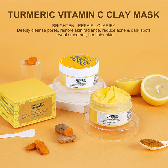 Acne Dark Spots Turmeric Clay Mask Vitamin C Mud Facial Mask for Blackheads Wrinkles Hydrating Cleansing