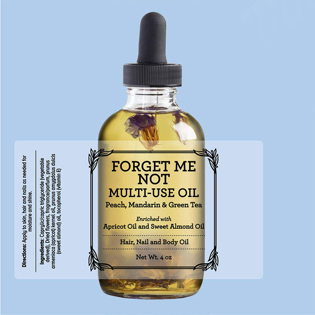 vegan muti-use body oil nourishing moisturizing forgot me not essential oil