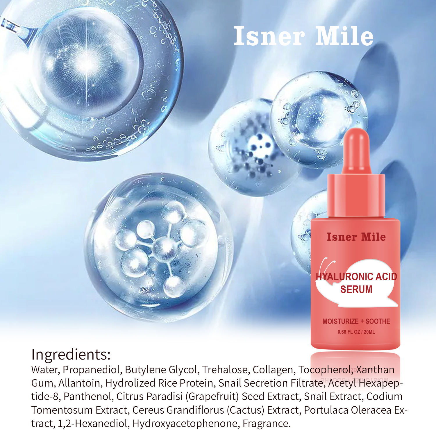 OEM/ODM Hyaluronic Acid Serum Moisturizing Whitening Anti-aging HA Skin Serum