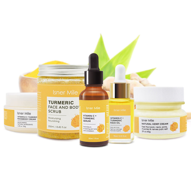 Organic Turmeric Skin Care Set Anti Acne Repair Dark Spot Remover Anti Aging Repairing Whitening Face Serum Oil Gift Kit