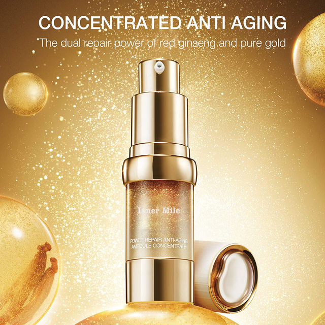 Organic Private Label Concentrated Facial Serum Deep Wrinkle Treatment Antioxidant 24K Gold Skin Care Set