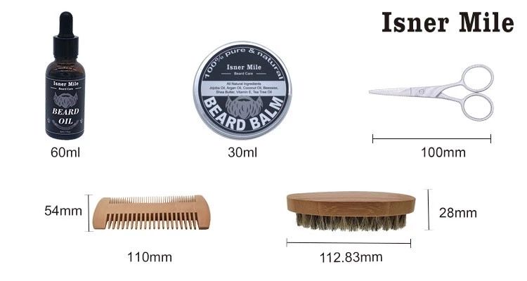 Isner Mile Beard Kit for Men Grooming & Trimming Tool Complete Set with Oil Balm Scissors Balm Comb Brush