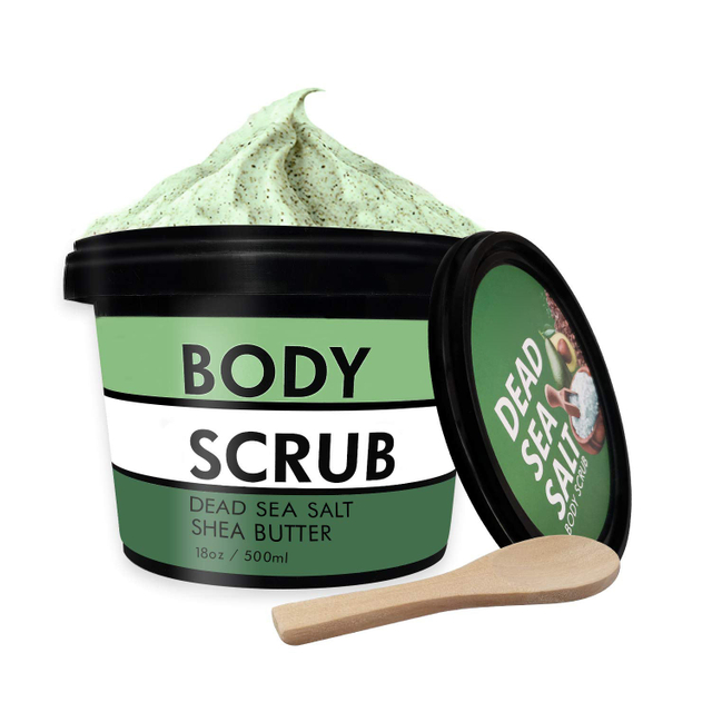 Natural Organic Exfoliating Hydrating Dead Sea Salt Body Scrub with Shea Butter Walnut Granules