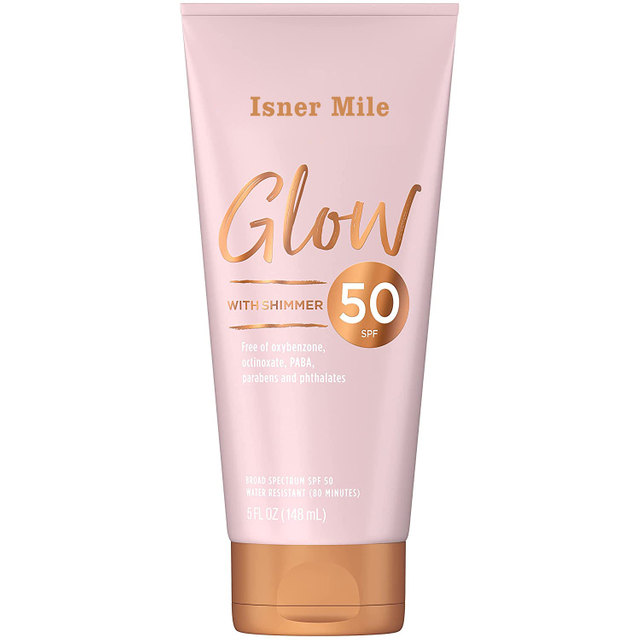 Broad Spectrum SPF 50 Glow Hydrating Sun Block Sunscreen Lotion with Illuminating Shimmer