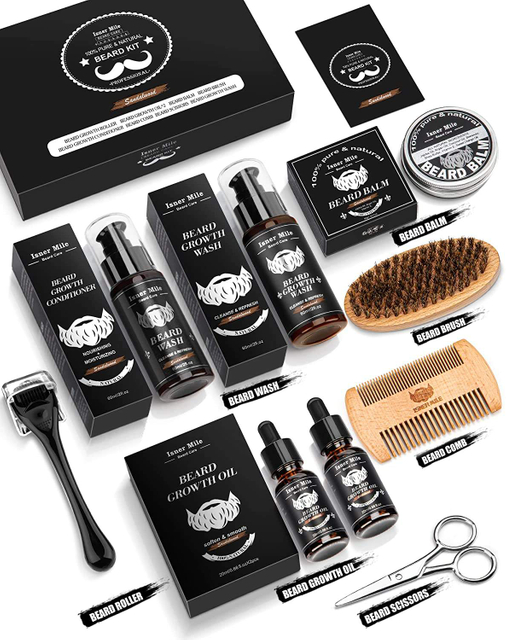 OEM Men Beard Growth Kit Growth Beard Oil Balm Serum Beard Care Grooming Kit