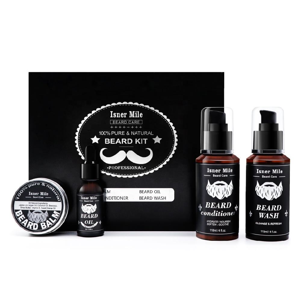 Men's Beard Grooming Kit 4pcs Beard Growth Kit With Beard Oil Conditioner Wash And Balm