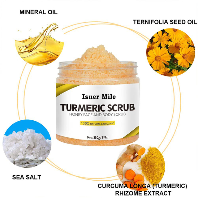 Natural Exfoliating Acne Treatment Glow Skin Moisturizing Brightening Bath Salt Scrubs Turmeric Body Facial Scrub